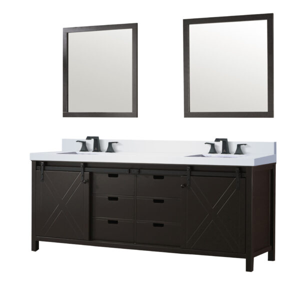 Marsyas 84W x 22D Brown Double Bath Vanity, Cultured Marble Countertop, Faucet Set and 34Mirrors