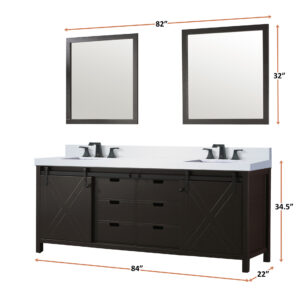 Marsyas 84W x 22D Brown Double Bath Vanity and 34Mirrors