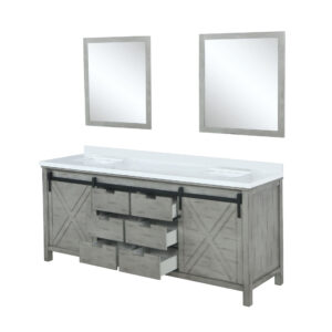 Marsyas 84W x 22D Ash Grey Double Bath Vanity, Cultured Marble Countertop and 34Mirrors