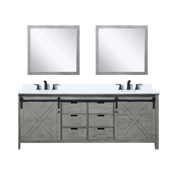 Marsyas 84W x 22D Ash Grey Double Bath Vanity, Cultured Marble Countertop, Faucet Set and 34Mirrors