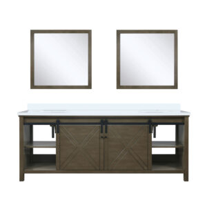 Marsyas 84W x 22D Rustic Brown Double Bath Vanity, Cultured Marble Countertop and 34Mirrors