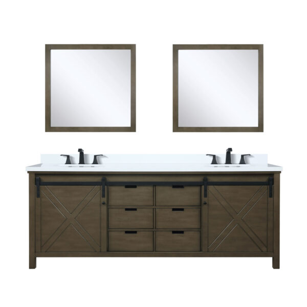 Marsyas 84W x 22D Rustic Brown Double Bath Vanity, Cultured Marble Countertop, Faucet Set and 34Mirrors