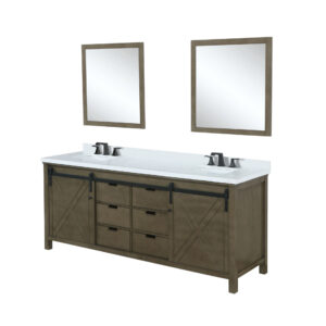 Marsyas 84W x 22D Rustic Brown Double Bath Vanity, Cultured Marble Countertop, Faucet Set and 34Mirrors