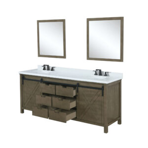 Marsyas 84W x 22D Rustic Brown Double Bath Vanity, Cultured Marble Countertop, Faucet Set and 34Mirrors