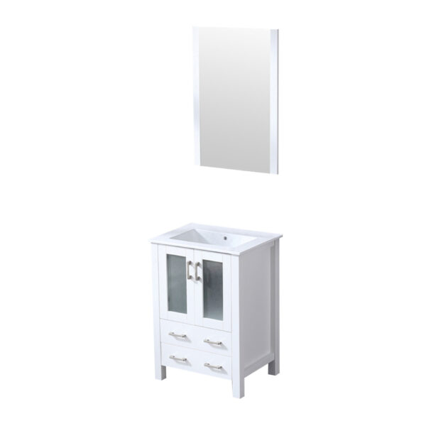 Volez 24W x 18.25D White Bath Vanity, White Ceramic Top, and 22Mirror