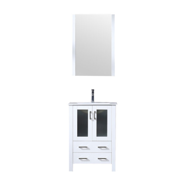 Volez 24W x 18.25D White Bath Vanity, White Ceramic Top, Faucet Set, and 22Mirror