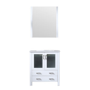 Volez 30W x 18.25D White Bath Vanity, White Ceramic Top, and 28Mirror