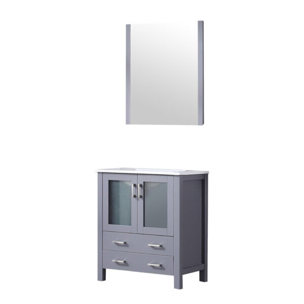 Volez 30W x 18.25D Dark Grey Bath Vanity, White Ceramic Top, and 28Mirror