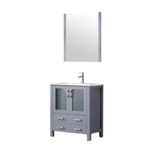 Volez 30W x 18.25D Dark Grey Bath Vanity, White Ceramic Top, Faucet Set, and 28Mirror