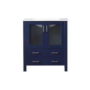 Volez 30W x 18.25D Navy Blue Bath Vanity and White Ceramic Top