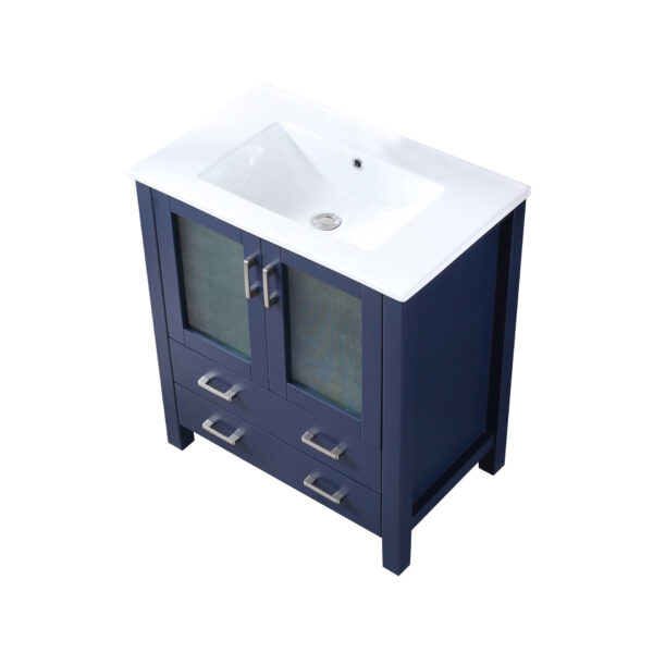 Volez 30W x 18.25D Navy Blue Bath Vanity and White Ceramic Top