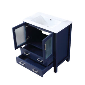 Volez 30W x 18.25D Navy Blue Bath Vanity and White Ceramic Top