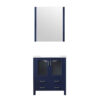 Volez 30W x 18.25D Navy Blue Bath Vanity, White Ceramic Top, and 28Mirror