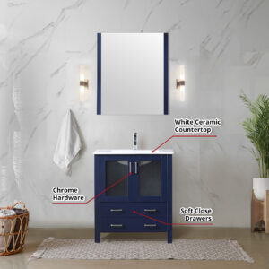 Volez 30W x 18.25D Navy Blue Bath Vanity