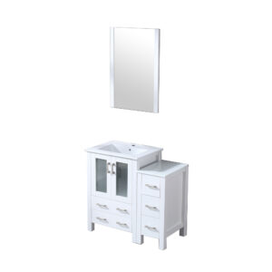 Volez 36W x 18.25D White Bath Vanity with Side Cabinet and 22Mirror