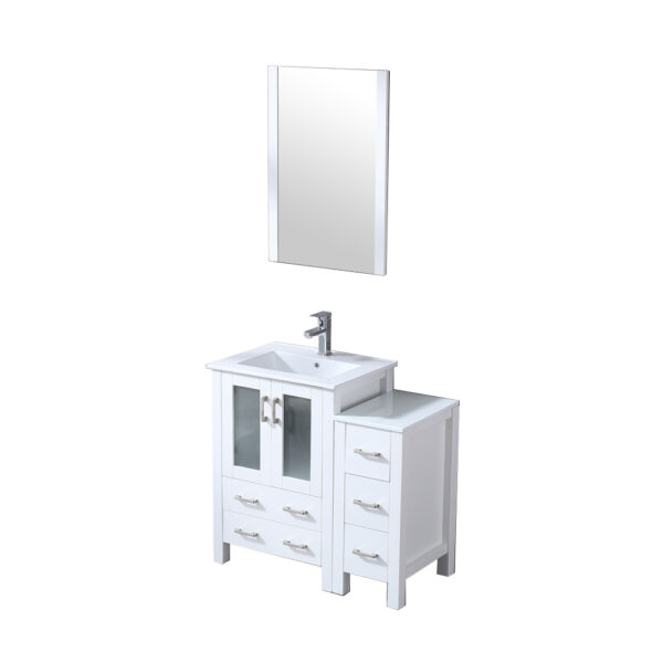 Volez 36W x 18.25D White Bath Vanity with Side Cabinet, Faucet Set, and 22Mirror