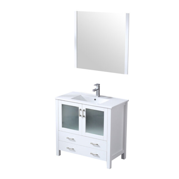 Volez 36W x 18.25D White Bath Vanity, White Ceramic Top, Faucet Set, and 34Mirror