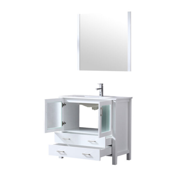 Volez 36W x 18.25D White Bath Vanity, White Ceramic Top, Faucet Set, and 34Mirror