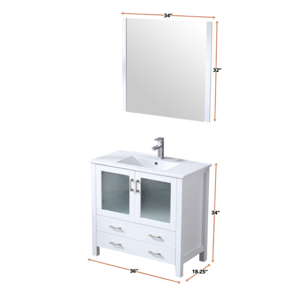 Volez 36W x 18.25D White Bath Vanity and White Ceramic Top