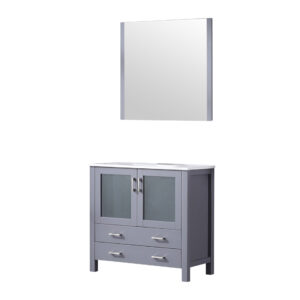 Volez 36W x 18.25D Dark Grey Bath Vanity, White Ceramic Top, and 34Mirror