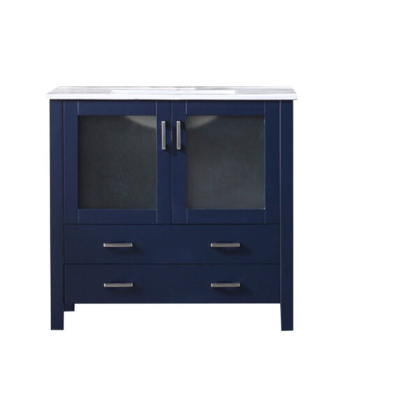 Volez 36W x 18.25D Navy Blue Bath Vanity and White Ceramic Top