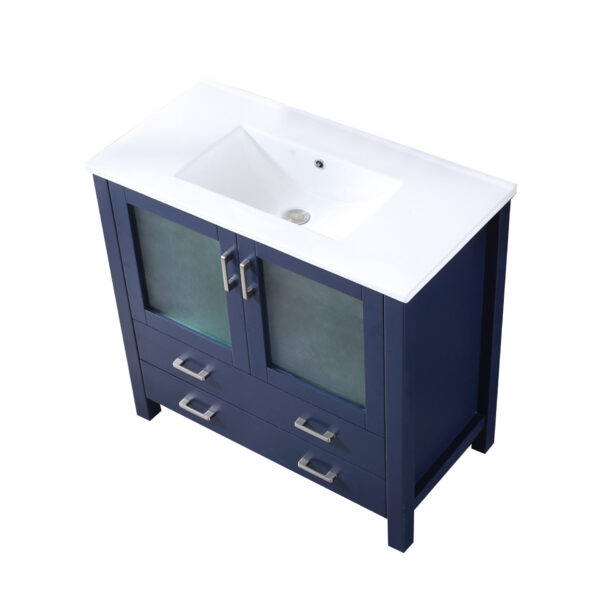 Volez 36W x 18.25D Navy Blue Bath Vanity and White Ceramic Top