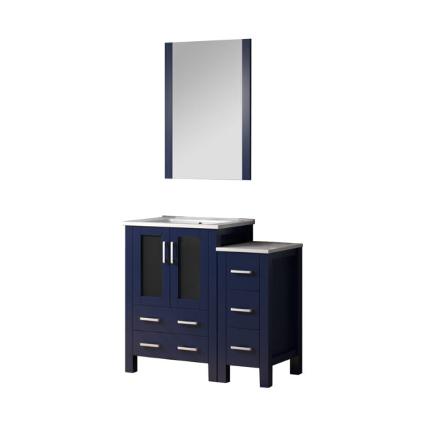 Volez 36W x 18.25D Navy Blue Bath Vanity with Side Cabinet and 22Mirror