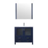 Volez 36W x 18.25D Navy Blue Bath Vanity, White Ceramic Top, Faucet Set, and 34Mirror