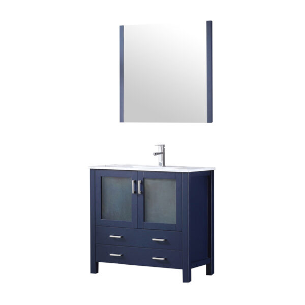 Volez 36W x 18.25D Navy Blue Bath Vanity, White Ceramic Top, Faucet Set, and 34Mirror