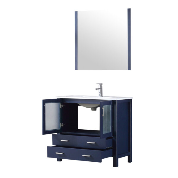 Volez 36W x 18.25D Navy Blue Bath Vanity, White Ceramic Top, Faucet Set, and 34Mirror