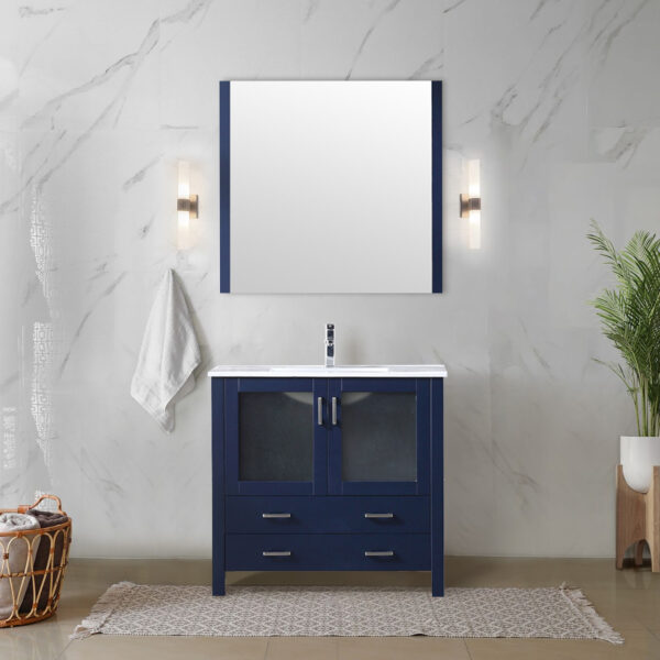 Volez 36W x 18.25D Navy Blue Bath Vanity and White Ceramic Top