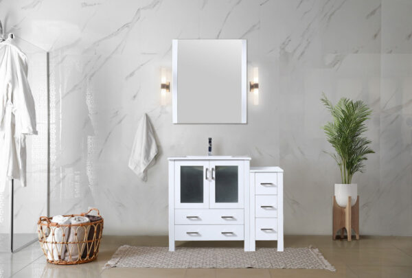 Volez 42W x 18.25D White Single Bath Vanity with Side Cabinet, and White Ceramic Top