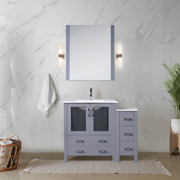 Volez 42W x 18.25D Dark Grey Single Bath Vanity with Side Cabinet, and White Ceramic Top