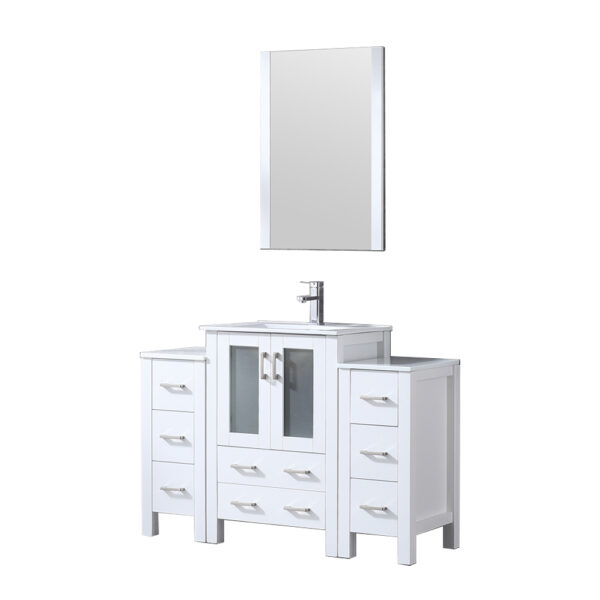 Volez 48W x 18.25D White Bath Vanity with Side Cabinets, Faucet Set, White Ceramic Top, and 22Mirror