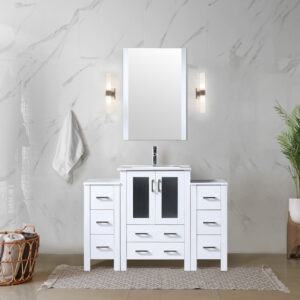 Volez 48W x 18.25D White Single Bath Vanity with Side Cabinet, and White Ceramic Top