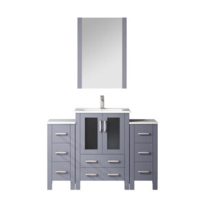 Volez 48W x 18.25D Dark Grey Bath Vanity with Side Cabinets, Faucet Set, White Ceramic Top, and 22Mirror