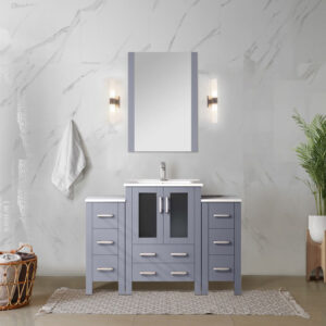 Volez 48W x 18.25D Dark Grey Single Bath Vanity with Side Cabinet, and White Ceramic Top