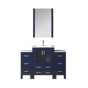 Volez 48W x 18.25D Navy Blue Bath Vanity with Side Cabinets, Faucet Set, White Ceramic Top, and 22Mirror