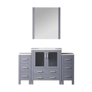 Volez 54W x 18.25D Dark Grey Bath Vanity with Side Cabinets, White Ceramic Top, and 28Mirror