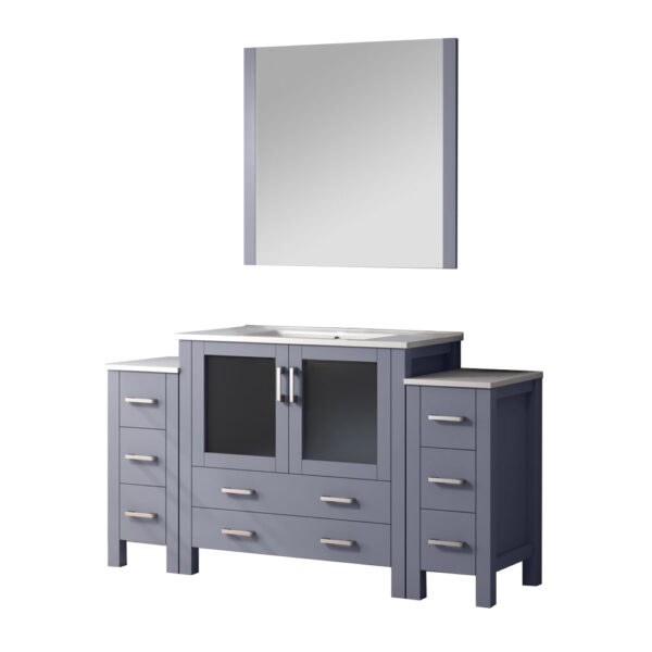 Volez 60W x 18.25D Dark Grey Bath Vanity with Side Cabinets, White Ceramic Top, and 34Mirror