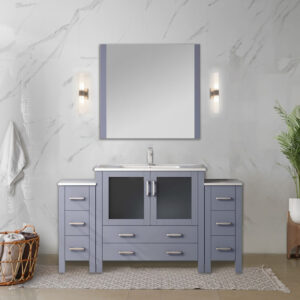 Volez 60W x 18.25D Dark Grey Bath Vanity with Side Cabinets, Faucet Set, White Ceramic Top, and 34Mirror