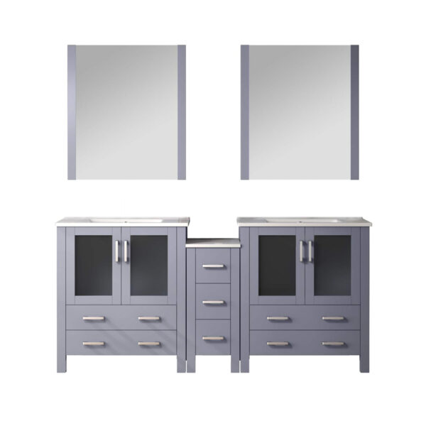 Volez 72W x 18.25D Dark Grey Double Bath Vanity with Side Cabinets, White Ceramic Top, and 28Mirrors