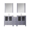 Volez 72W Dark Grey Double Bath Vanity with Side Cabinets, Faucet Set, White Ceramic Top, and 28Mirrors