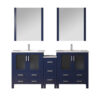 Volez 72W Navy Blue Double Bath Vanity with Side Cabinets, Faucet Set, White Ceramic Top, and 28Mirrors