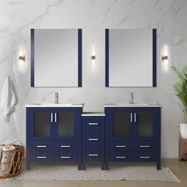 Volez 72W x 18.25D Dark Grey Double Bath Vanity with Side Cabinet, and White Ceramic Top