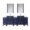 Volez 84W Navy Blue Double Bath Vanity with Side Cabinets, Faucet Set, White Ceramic Top, and 22Mirrors