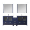 Volez 84W Navy Blue Double Bath Vanity with Side Cabinet, Faucet Set, White Ceramic Top, and 34Mirrors