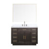 Abbey 48W x 22D Brown Oak Single Bath Vanity, Carrara Marble Top, Faucet Set, and 46Mirror