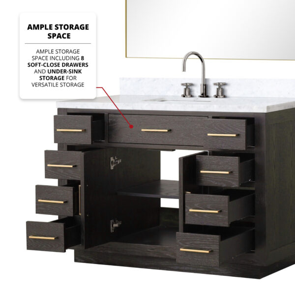 Abbey 48W x 22D Brown Oak Single Bath Vanity and Carrara Marble Top