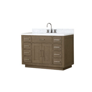 Abbey 48W x 22D Grey Oak Single Bath Vanity, Carrara Marble Top, and Faucet Set